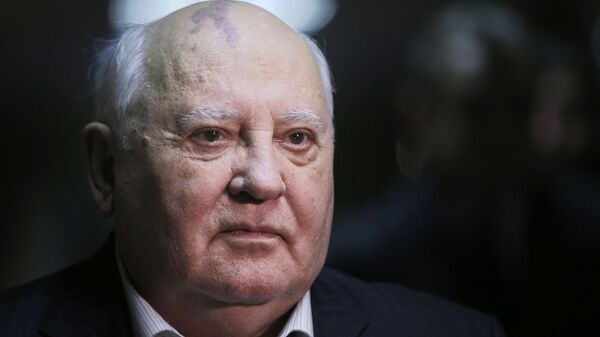 Former President of the Soviet Union Mikhail Gorbachev speaks to journalists on Ekho Moskvy radio in Moscow, Russia, Monday, Nov. 12, 2012